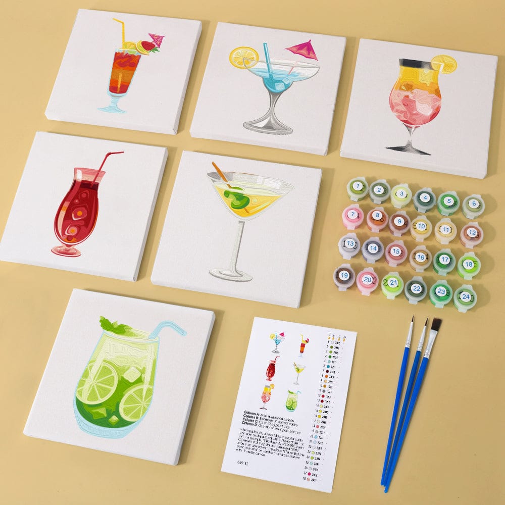 6 Mini Paintings – Tropical Cocktails Set (5.9” x 5.9” / 15 x 15 cm)