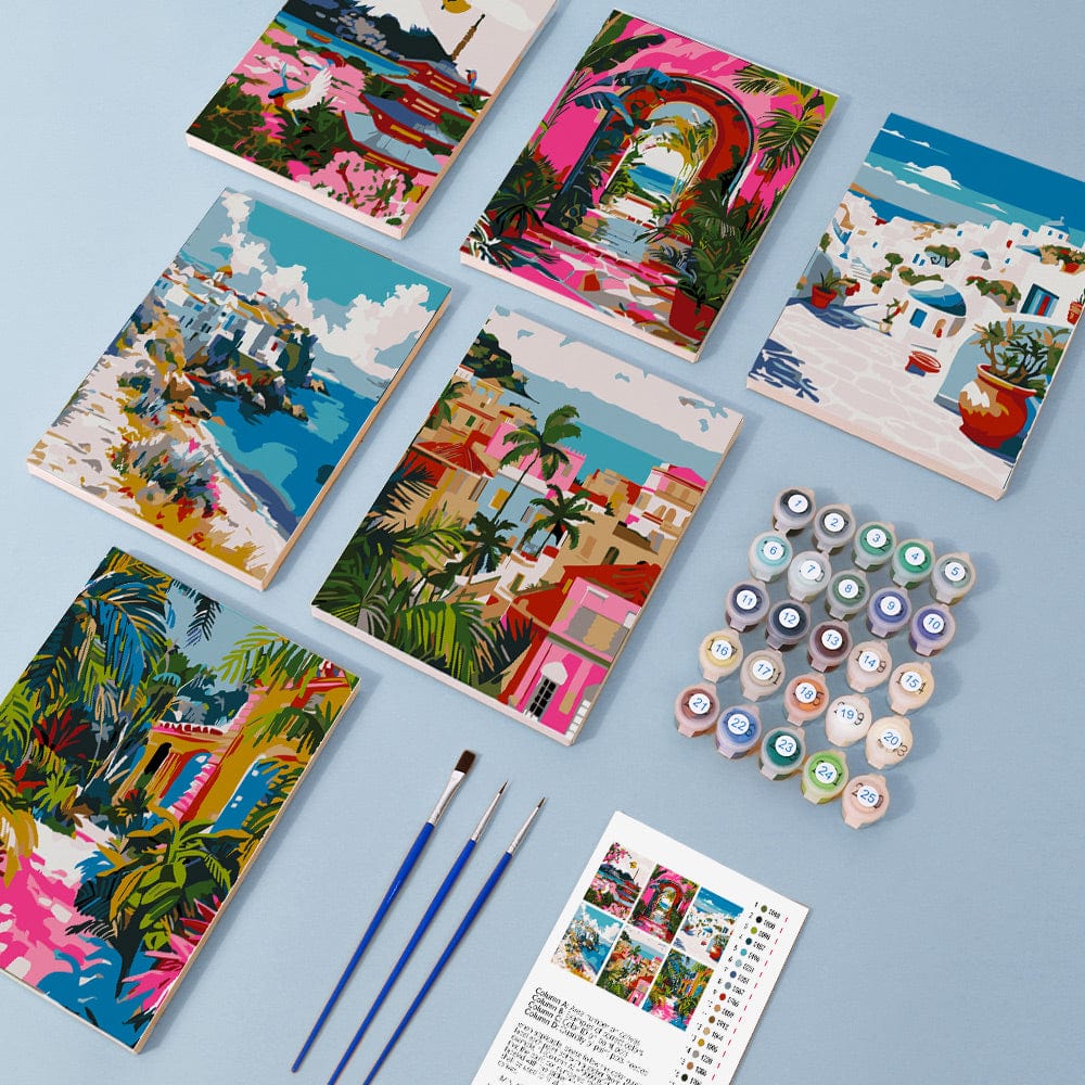 6 Mini Paintings – Vivid Escape Destinations Set (5.9” x 7.9” / 15 x 20 cm)