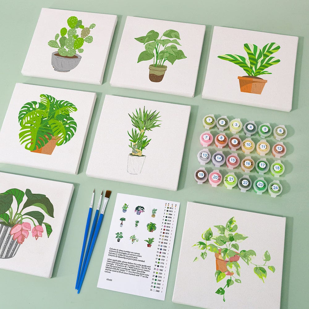 9 Mini Paintings – Indoor Plants Set (5.9“ x 5.9" / 15 x 15 cm)