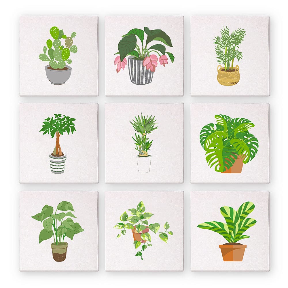 9 Mini Paintings – Indoor Plants Set (5.9“ x 5.9" / 15 x 15 cm)