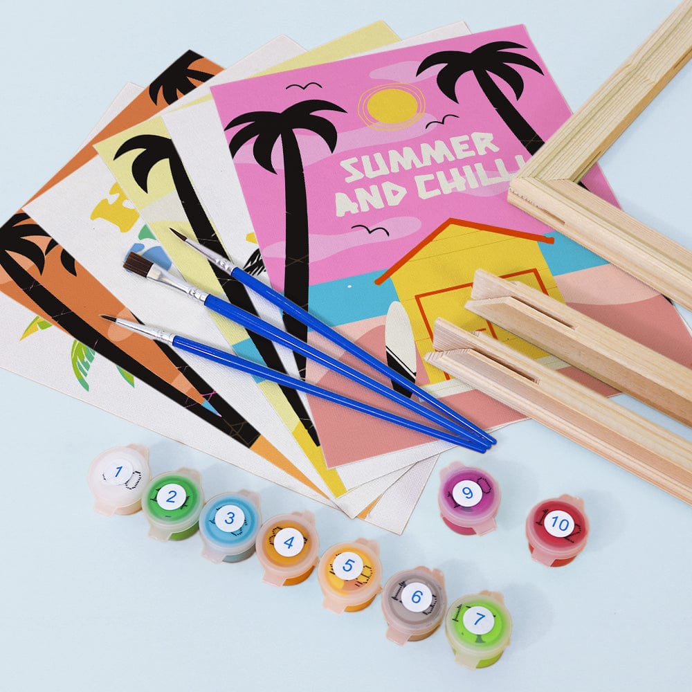 6 Mini Paintings – Retro Summer Vibes Set (5.9” x 7.9” / 15 x 20 cm)