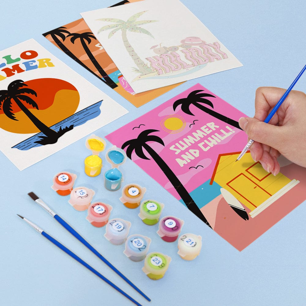 6 Mini Paintings – Retro Summer Vibes Set (5.9” x 7.9” / 15 x 20 cm)