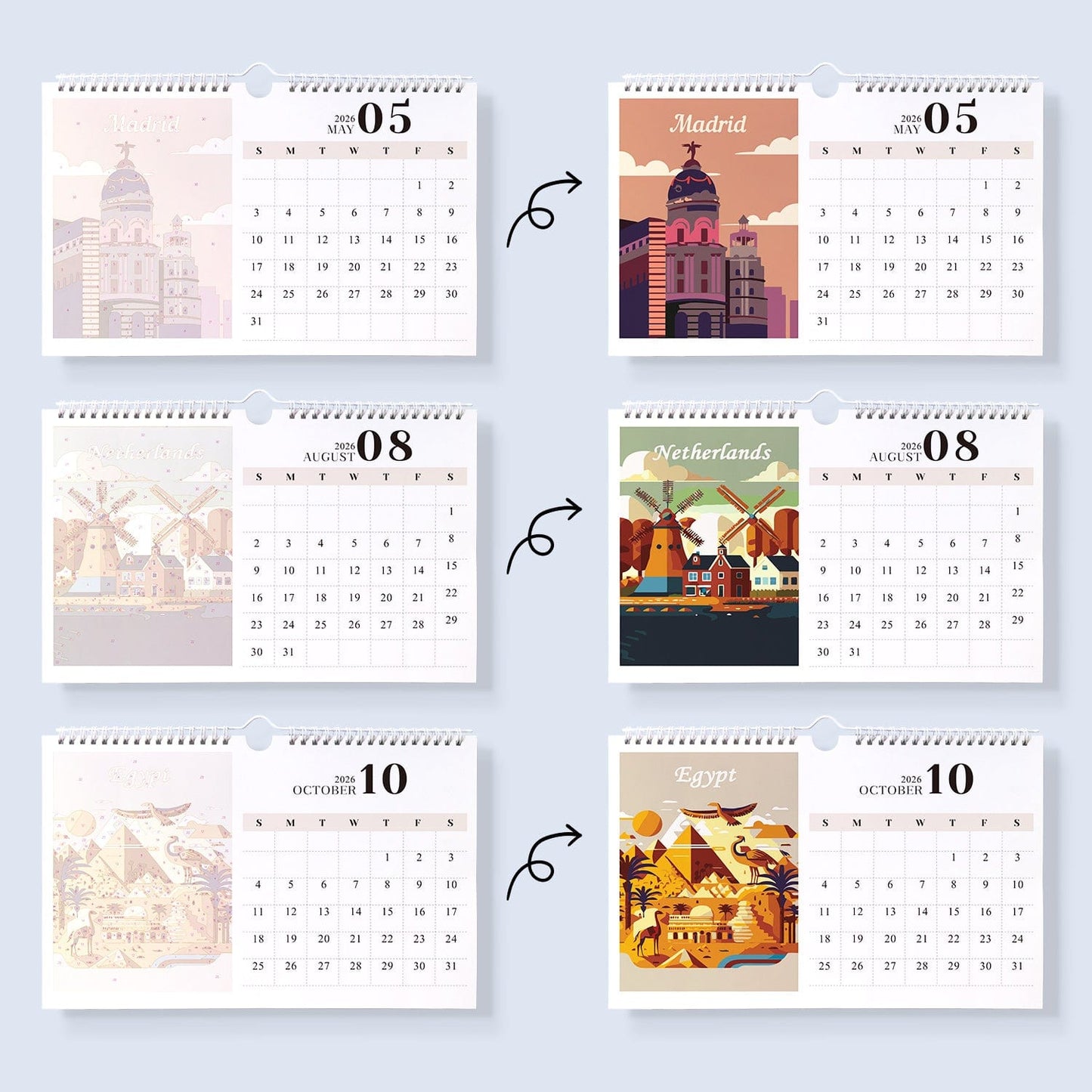 2026 Calendar Series – World Scenic Spots / Animal Series /Paint by Numbers(28.3cm x 21cm)