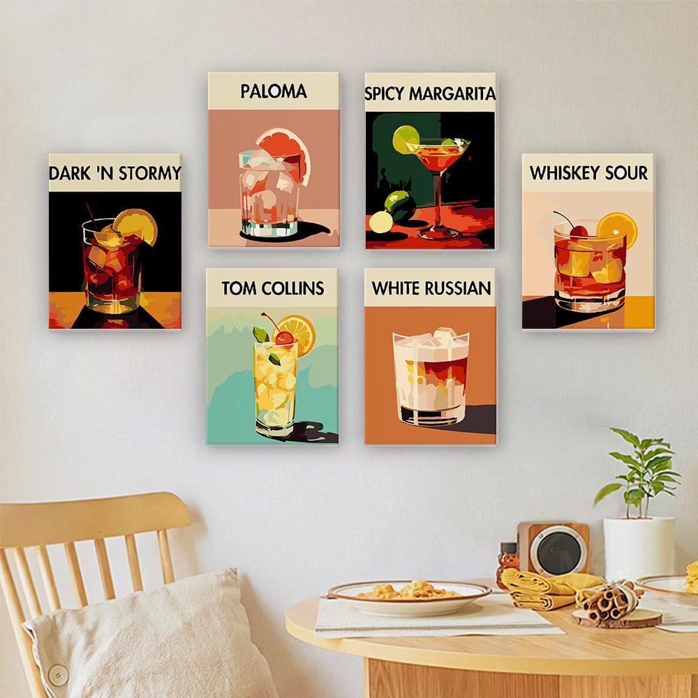6 Mini Paintings – Sip & Paint Cocktail Set (5.9” x 7.9” / 15 x 20 cm)