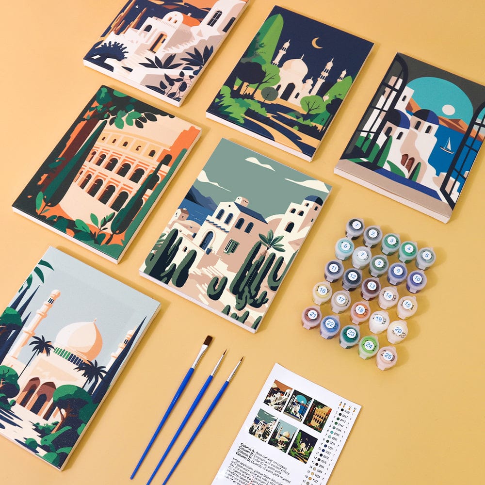 6 Mini Paintings – World Landmarks Set (5.9” x 7.9” / 15 x 20 cm)