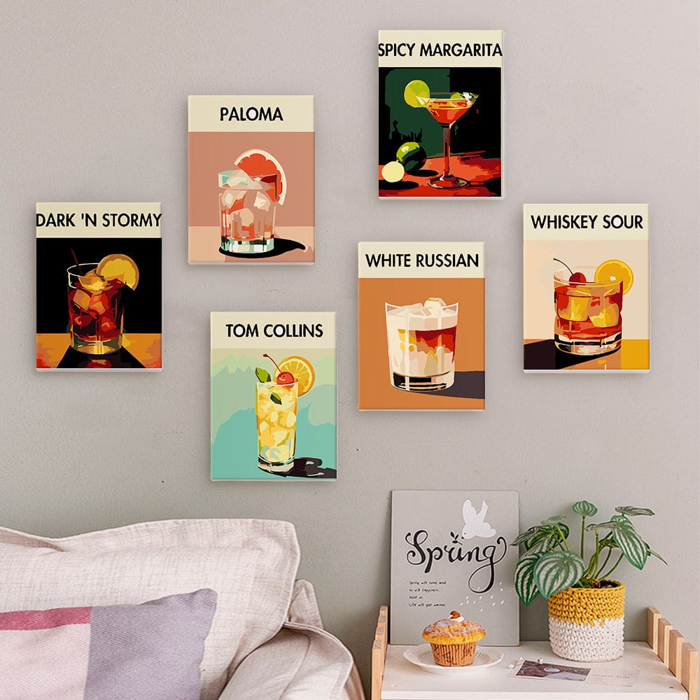 6 Mini Paintings – Sip & Paint Cocktail Set (5.9” x 7.9” / 15 x 20 cm)