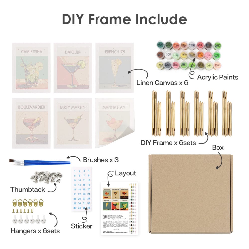6 Mini Paintings – Signature Cocktails kit(5.9” x 7.9” / 15 x 20 cm)