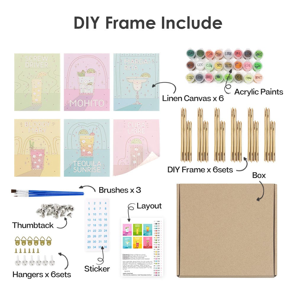 6 Mini Paintings – Pop Cocktail Party Set (5.9” x 7.9” / 15 x 20 cm)