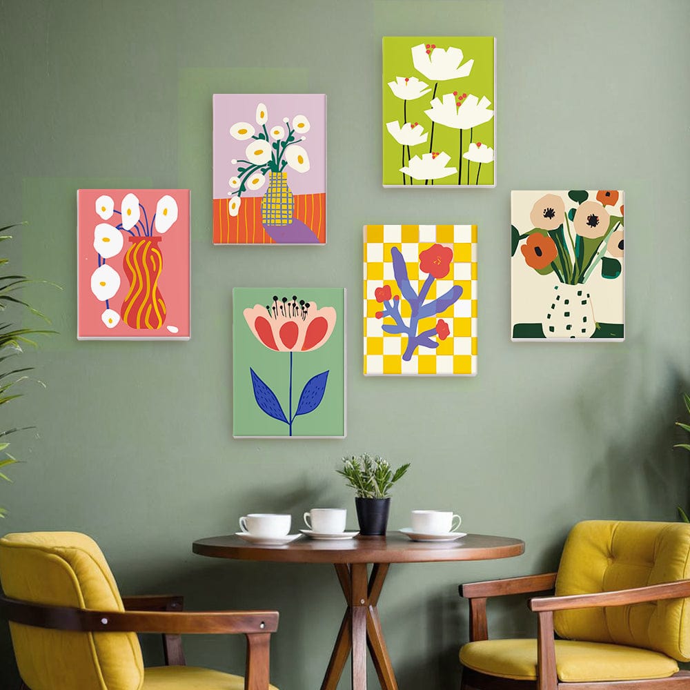 6 Mini Paintings – Modern Blooms Art Set (5.9” x 7.9” / 15 x 20 cm)