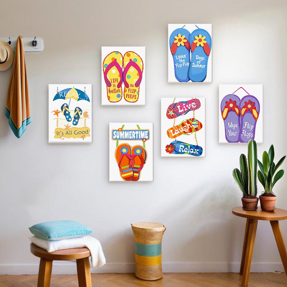 6 Mini Paintings – Flip-Flop Summer Fun Set (5.9” x 7.9” / 15 x 20 cm)