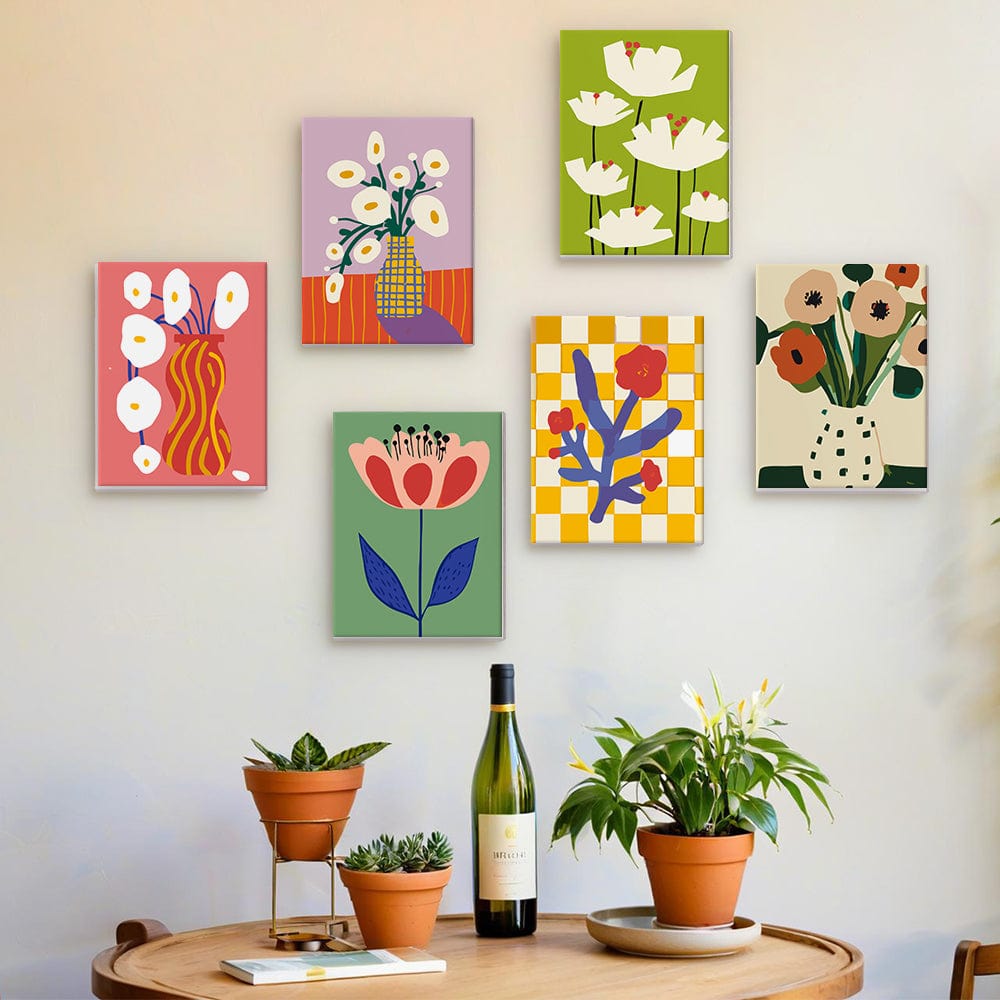 6 Mini Paintings – Modern Blooms Art Set (5.9” x 7.9” / 15 x 20 cm)