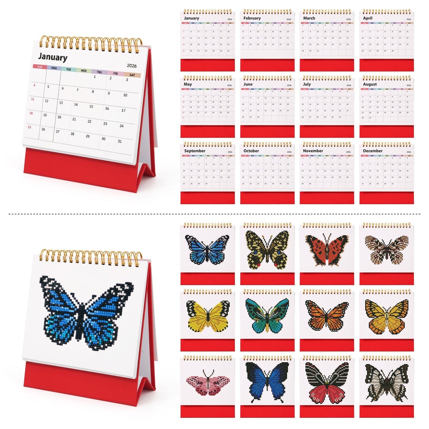 DIYArtCool™ 2026 Desk Calendar Series – Butterflies /Diamond Painting(17cm x 15cm)