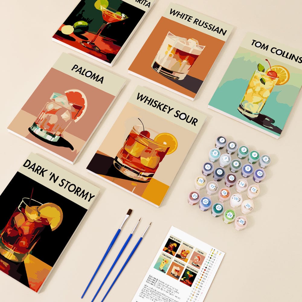 6 Mini Paintings – Sip & Paint Cocktail Set (5.9” x 7.9” / 15 x 20 cm)
