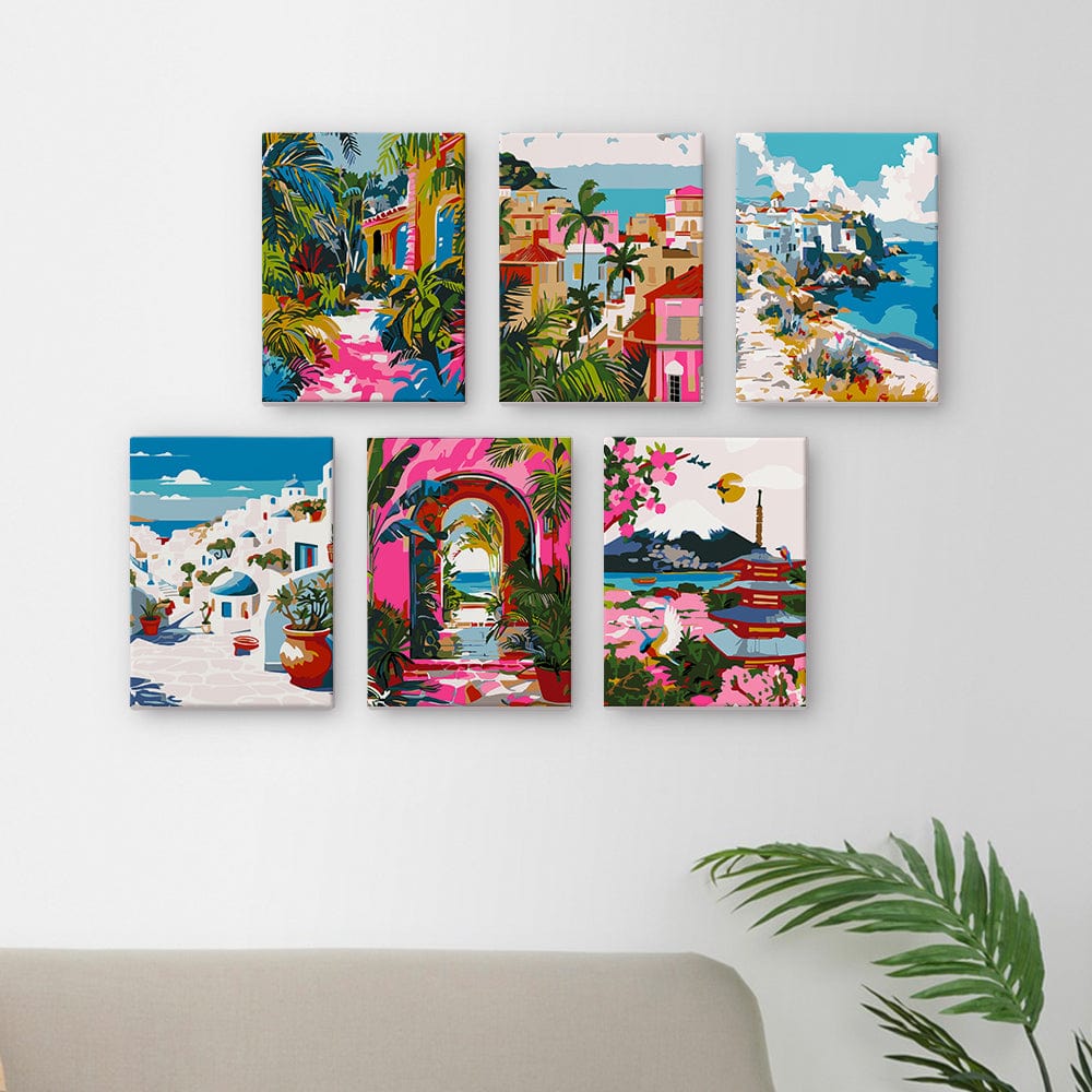 6 Mini Paintings – Vivid Escape Destinations Set (5.9” x 7.9” / 15 x 20 cm)
