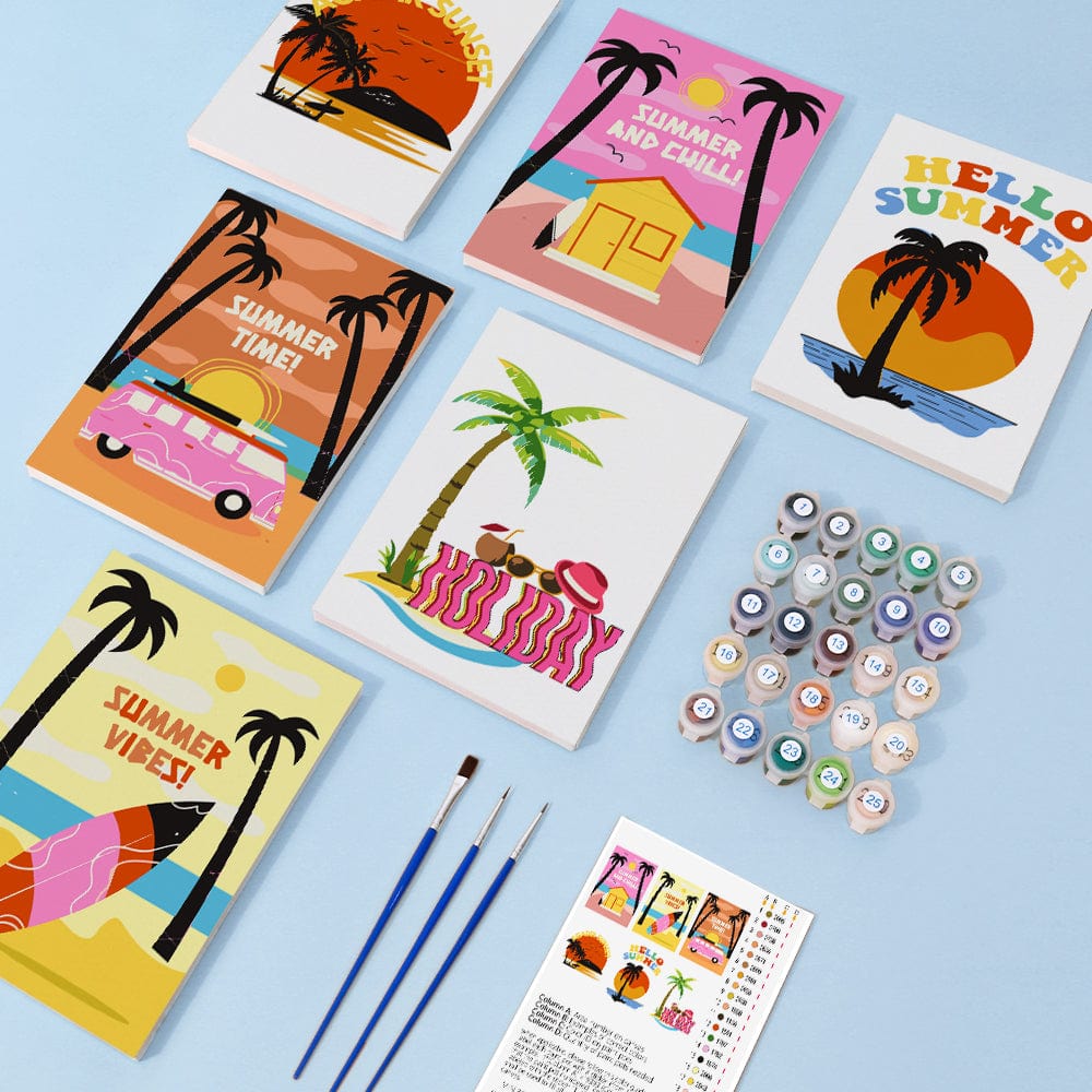 6 Mini Paintings – Retro Summer Vibes Set (5.9” x 7.9” / 15 x 20 cm)