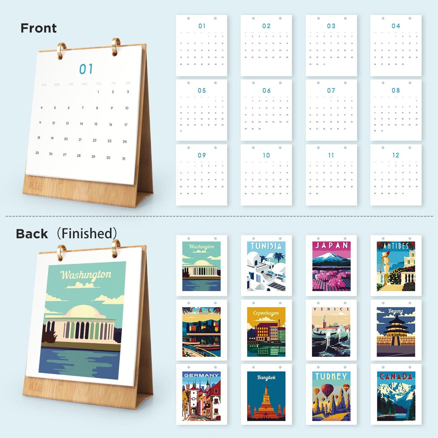 2026 Desk Calendar Series – Scenic spots /Paint by Numbers(18.2cm x 22.5cm)