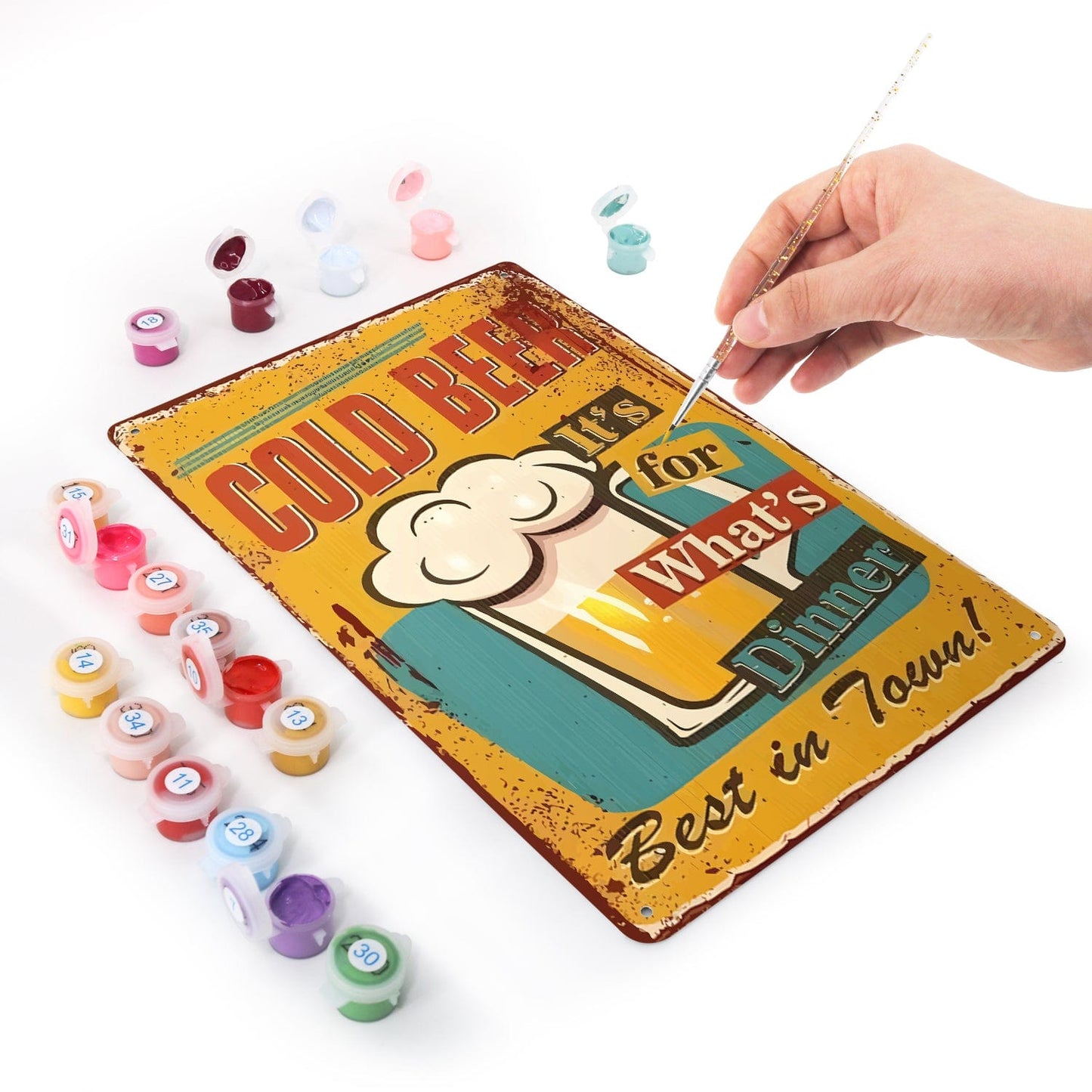 DIYArtCool™ Metal Bar/Posters Art Paint By Numbers- Cold Beer for Dinner #09 (20x30cm /7.8"x11.8")