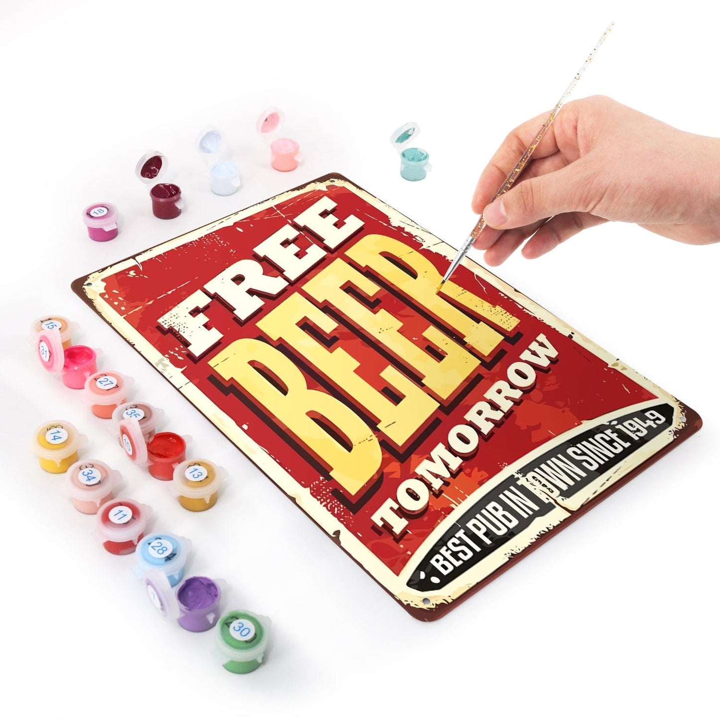 DIYArtCool™ Metal Bar/Posters Art Paint By Numbers- Free Beer Tomorrow #14 (20x30cm /7.8"x11.8")