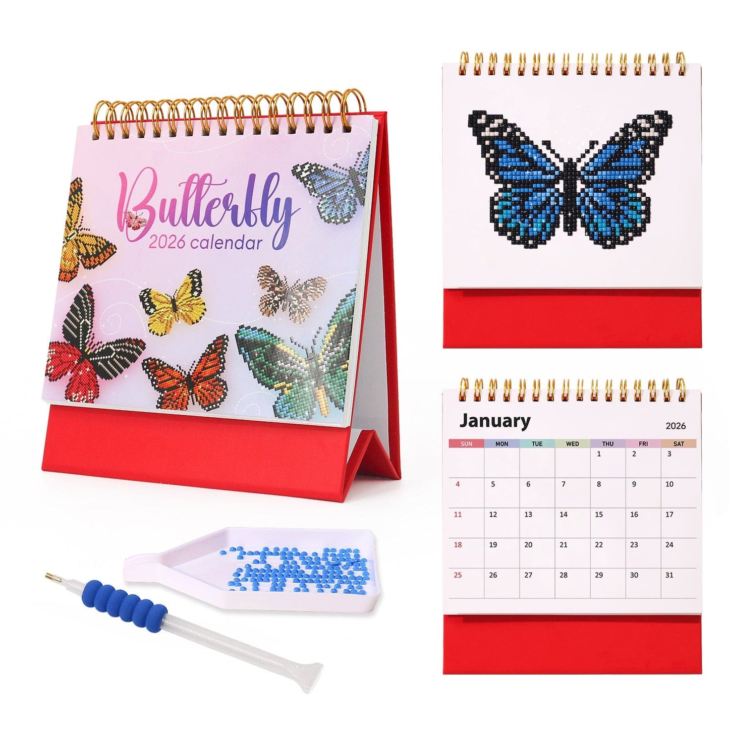 DIYArtCool™ 2026 Desk Calendar Series – Butterflies /Diamond Painting(17cm x 15cm)