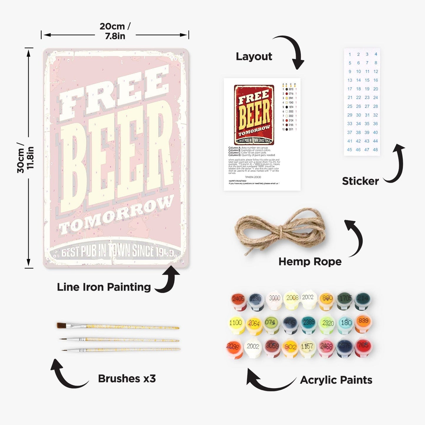 DIYArtCool™ Metal Bar/Posters Art Paint By Numbers- Free Beer Tomorrow #14 (20x30cm /7.8"x11.8")