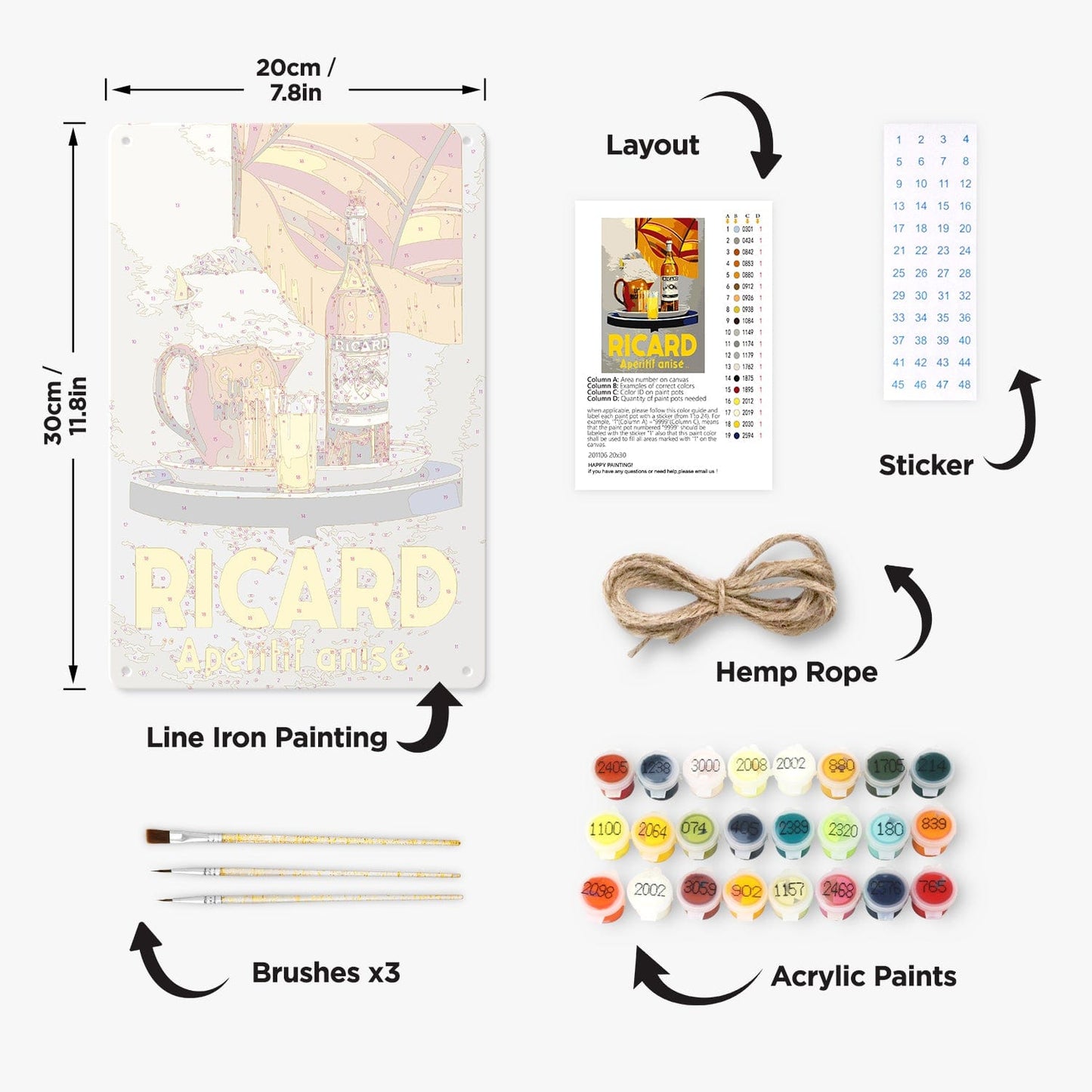 DIYArtCool™ Metal Bar/Posters Art Paint By Numbers- Ricard Apéritif Anisé #17 (20x30cm /7.8"x11.8")