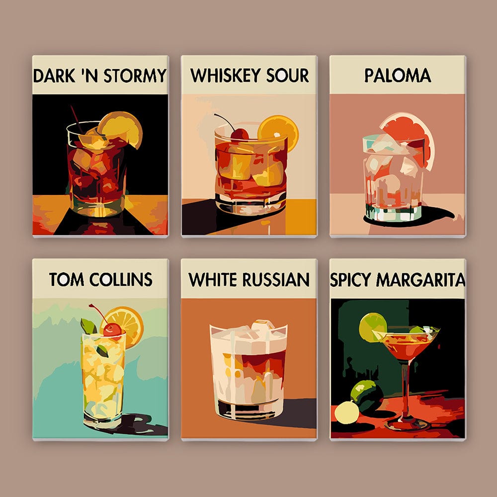 6 Mini Paintings – Sip & Paint Cocktail Set (5.9” x 7.9” / 15 x 20 cm)