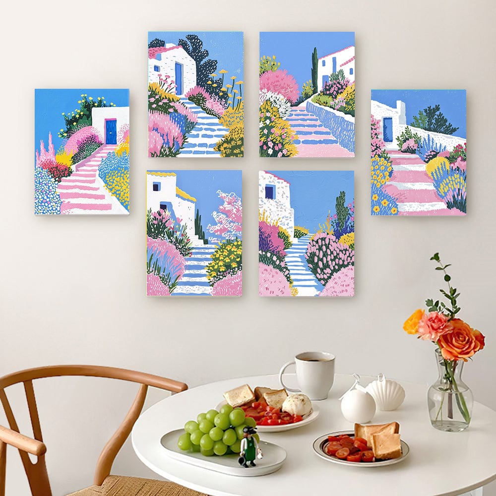 6 Mini Paintings – Mediterranean Garden Path Set (5.9” x 7.9” / 15 x 20 cm)
