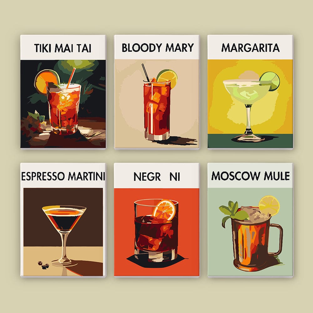 6 Mini Paintings – Cocktail Hour Set (5.9” x 7.9” / 15 x 20 cm)