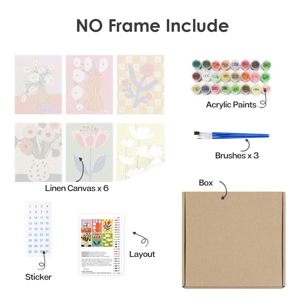 6 Mini Paintings – Modern Blooms Art Set (5.9” x 7.9” / 15 x 20 cm)