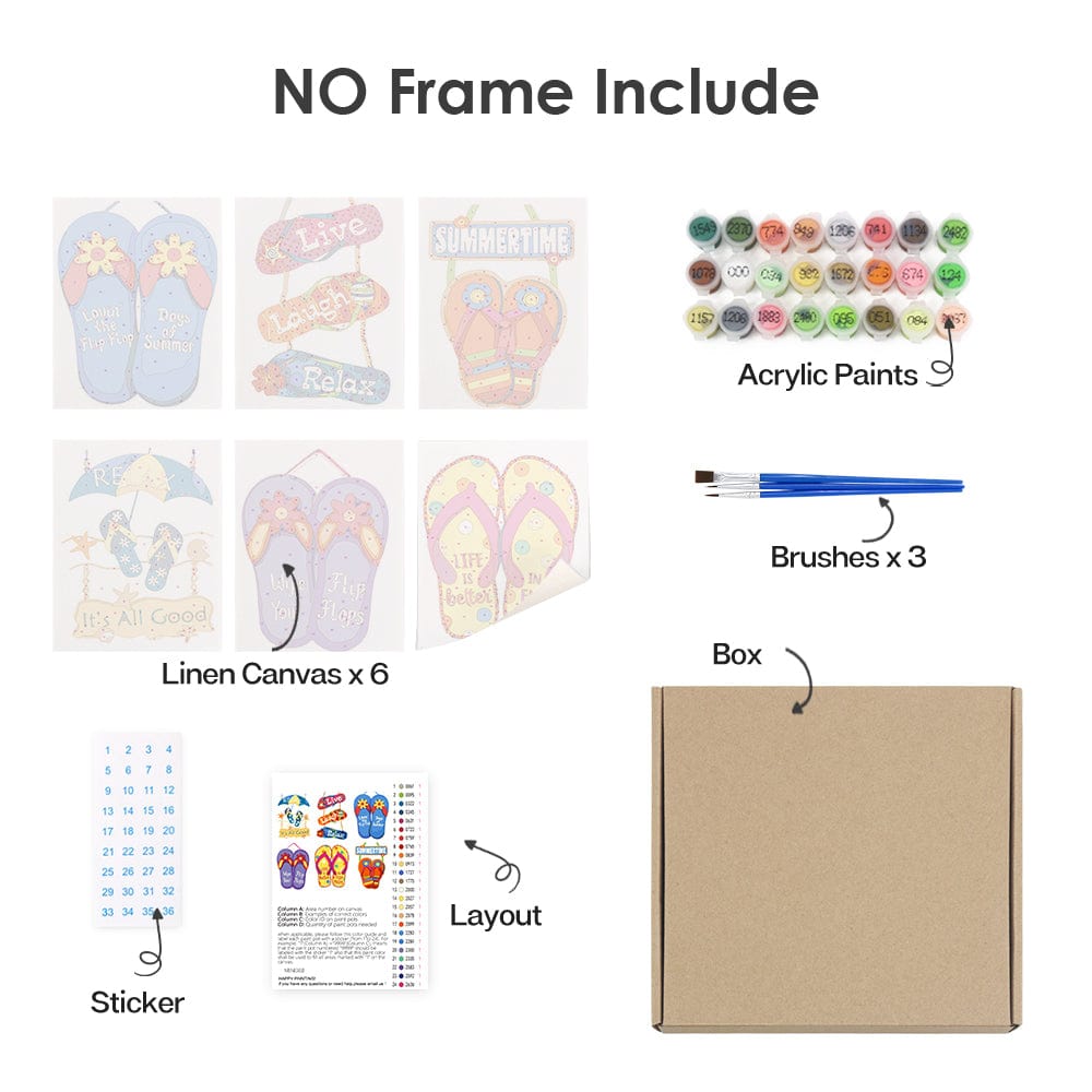 6 Mini Paintings – Flip-Flop Summer Fun Set (5.9” x 7.9” / 15 x 20 cm)