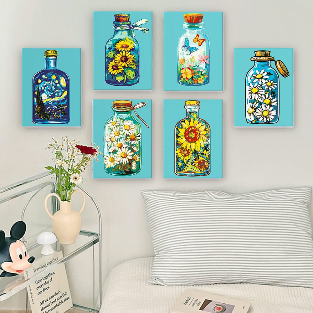 6 Mini Paintings – Bloom in a Bottle Set (5.9” x 7.9” / 15 x 20 cm)