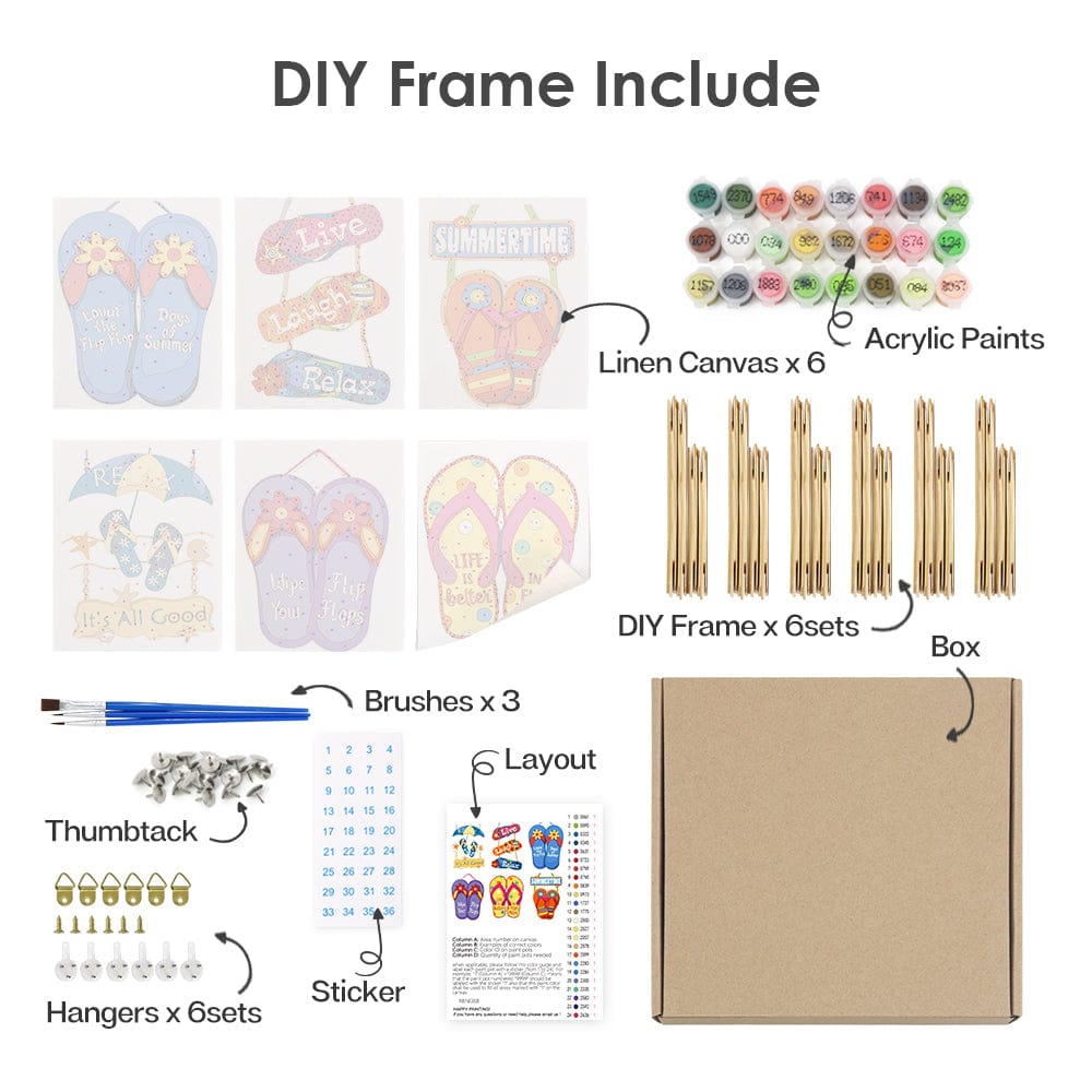 6 Mini Paintings – Flip-Flop Summer Fun Set (5.9” x 7.9” / 15 x 20 cm)