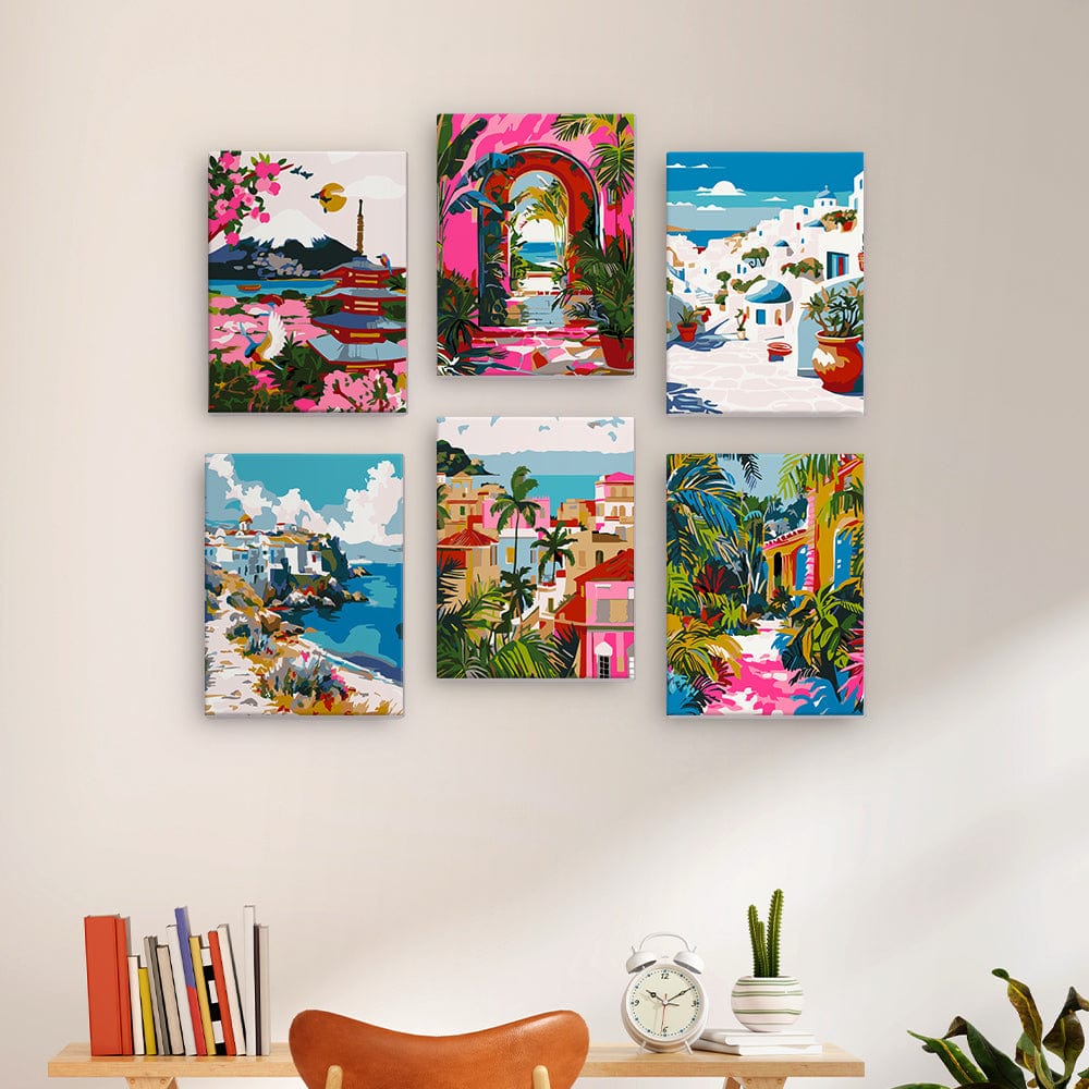 6 Mini Paintings – Vivid Escape Destinations Set (5.9” x 7.9” / 15 x 20 cm)