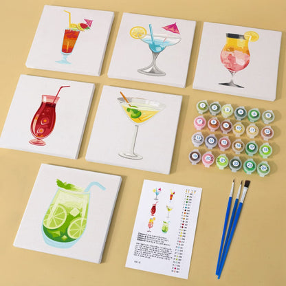 6 Mini Paintings – Tropical Cocktails Set (5.9” x 5.9” / 15 x 15 cm)