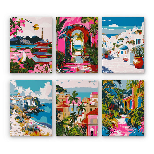 6 Mini Paintings – Vivid Escape Destinations Set (5.9” x 7.9” / 15 x 20 cm)