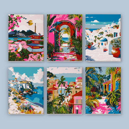 6 Mini Paintings – Vivid Escape Destinations Set (5.9” x 7.9” / 15 x 20 cm)
