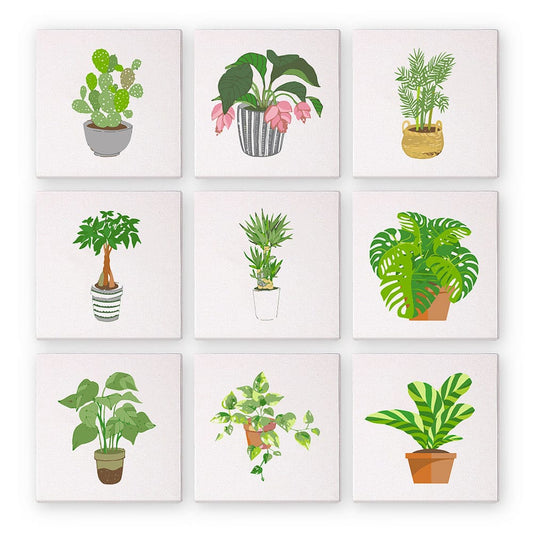 9 Mini Paintings – Indoor Plants Set (5.9“ x 5.9" / 15 x 15 cm)