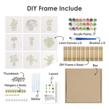 9 Mini Paintings – Indoor Plants Set (5.9“ x 5.9" / 15 x 15 cm)