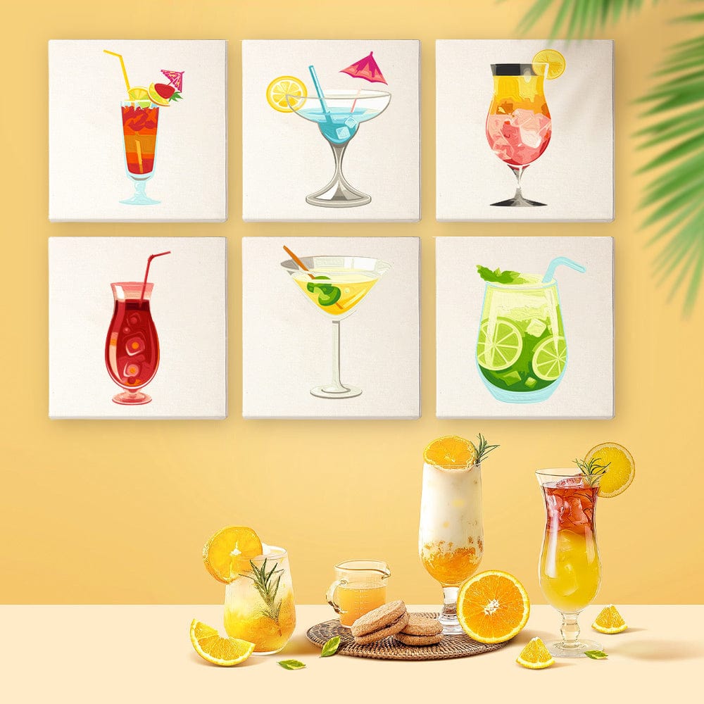 6 Mini Paintings – Tropical Cocktails Set (5.9” x 5.9” / 15 x 15 cm)