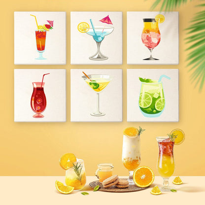 6 Mini Paintings – Tropical Cocktails Set (5.9” x 5.9” / 15 x 15 cm)