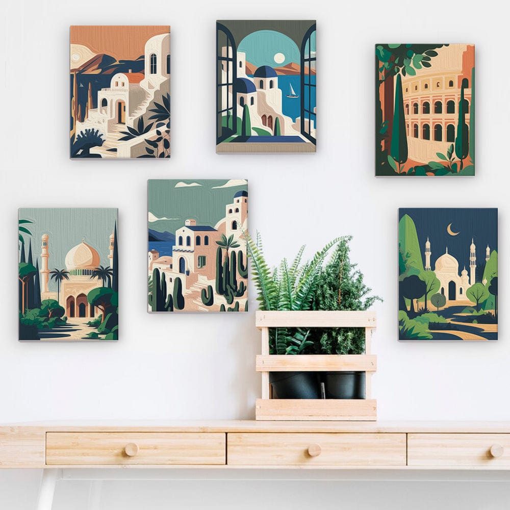 6 Mini Paintings – World Landmarks Set (5.9” x 7.9” / 15 x 20 cm)