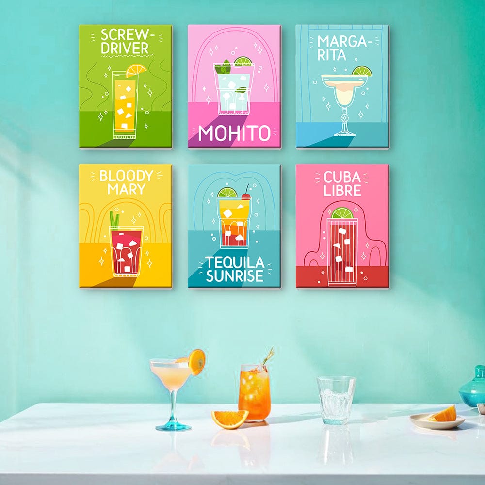 6 Mini Paintings – Pop Cocktail Party Set (5.9” x 7.9” / 15 x 20 cm)