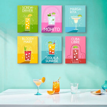 6 Mini Paintings – Pop Cocktail Party Set (5.9” x 7.9” / 15 x 20 cm)