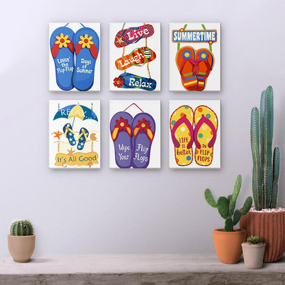 6 Mini Paintings – Flip-Flop Summer Fun Set (5.9” x 7.9” / 15 x 20 cm)