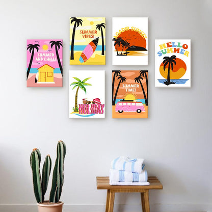 6 Mini Paintings – Retro Summer Vibes Set (5.9” x 7.9” / 15 x 20 cm)