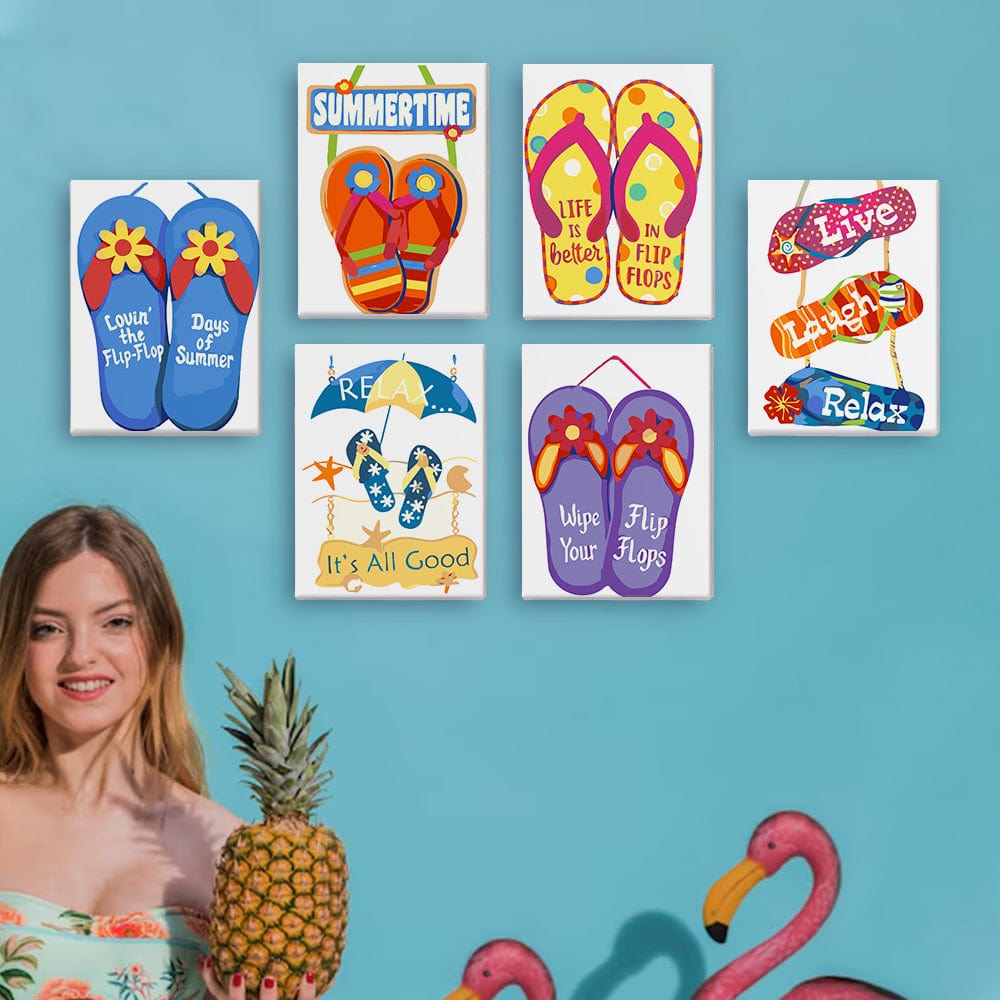 6 Mini Paintings – Flip-Flop Summer Fun Set (5.9” x 7.9” / 15 x 20 cm)