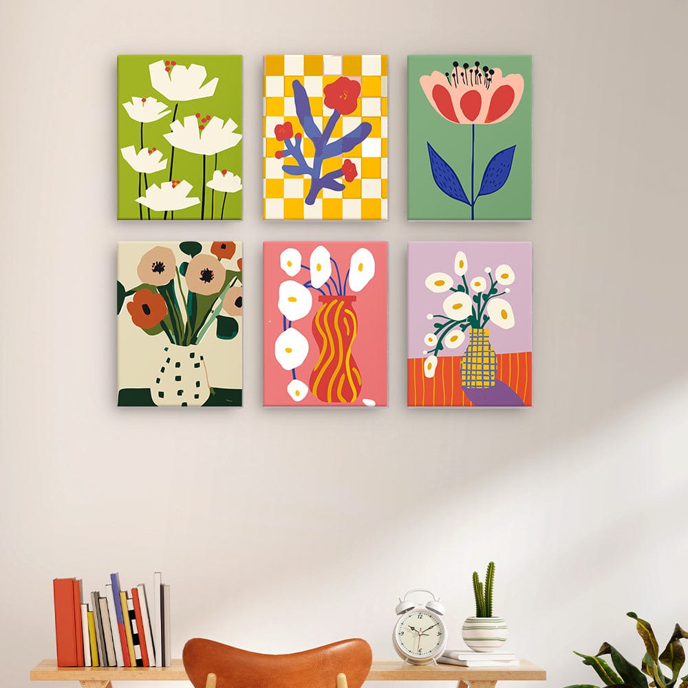6 Mini Paintings – Modern Blooms Art Set (5.9” x 7.9” / 15 x 20 cm)