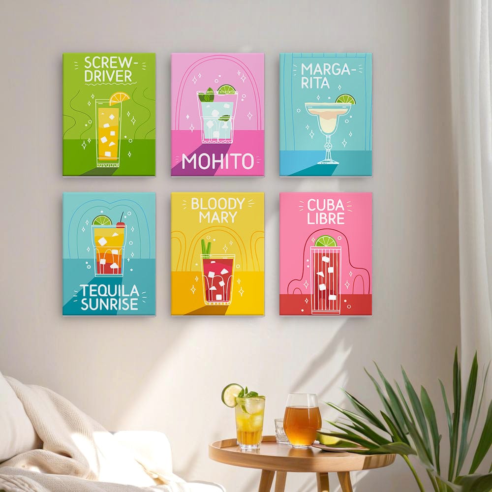 6 Mini Paintings – Pop Cocktail Party Set (5.9” x 7.9” / 15 x 20 cm)