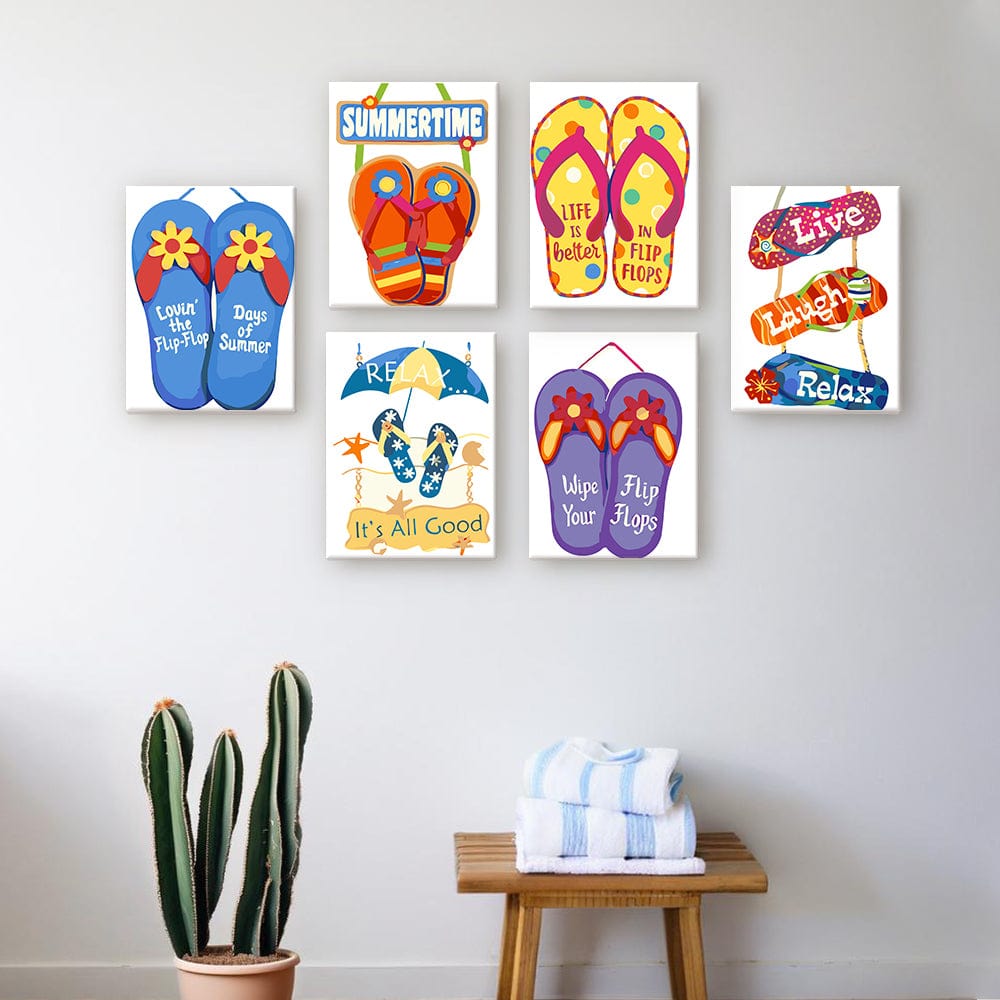 6 Mini Paintings – Flip-Flop Summer Fun Set (5.9” x 7.9” / 15 x 20 cm)