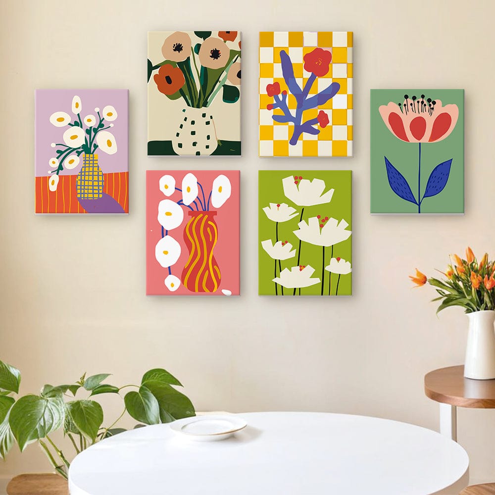 6 Mini Paintings – Modern Blooms Art Set (5.9” x 7.9” / 15 x 20 cm)